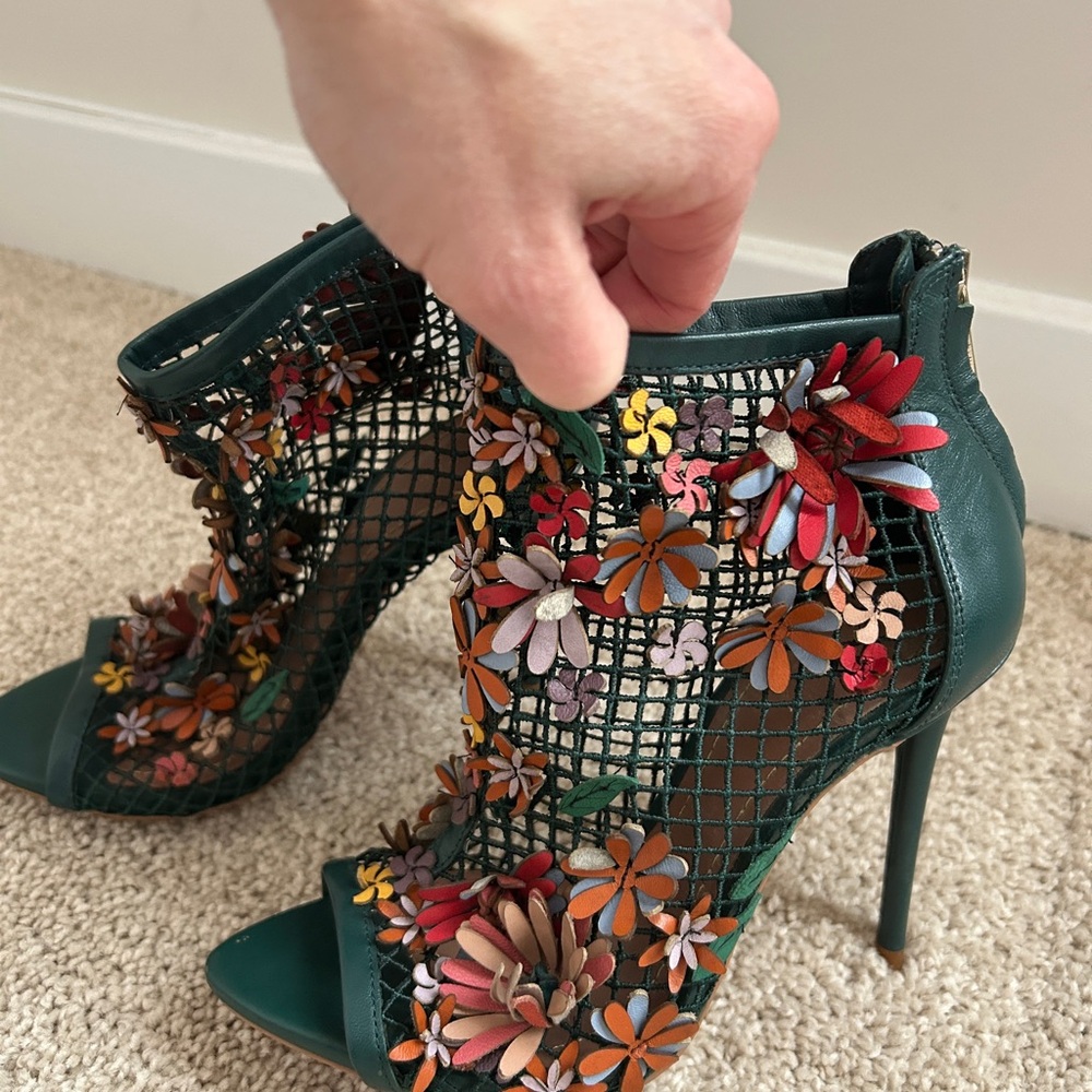 Zara green mesh high heels 3D floral appliqués- limited edition Size 5.5 UK35
